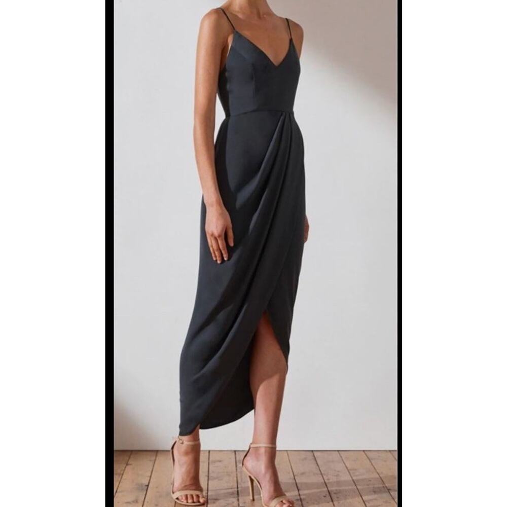Shona Joy Women's‎ Core Cocktail Draped Midi Dress Black Size 8 LBD Classic